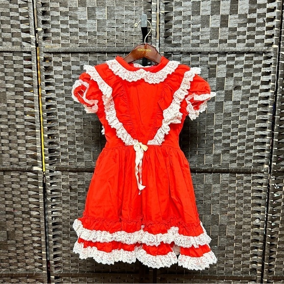 Betty Owen Other - Betty Oden Girl Vintage Dress Size 7 Fire Engine Red Pageant Frilly Lace